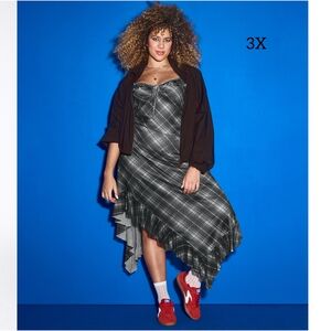 JCPenney Black Plaid Asymmetrical Dress 3X